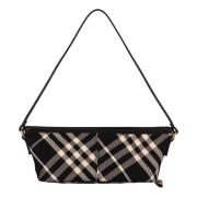 Check Mini Schoudertas met Leren Details Burberry , Black , Dames