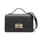 Gestructureerde Zwarte Leren Schoudertas Victoria Beckham , Black , Da...