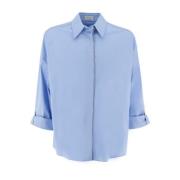 Stretch Katoen Poplin Juweel Shirt Brunello Cucinelli , Blue , Dames