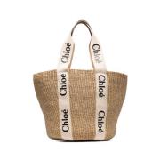 Iconische Woody Shopper met Logoband Chloé , Beige , Dames