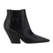 Zwarte Enkellaarsjes van Gebarsten Leer Casadei , Black , Dames