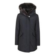 Waterdichte katoenen parka met nepbont Woolrich , Blue , Dames