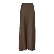 Bruine Lange Satijnen Rok met Elastische Taille Brunello Cucinelli , B...