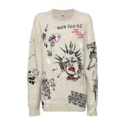 Geborduurde Boyfriend Sweater met Haver Borduursel R13 , Multicolor , ...