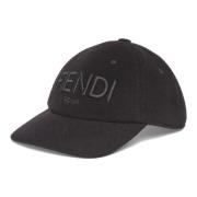 Zwarte wollen baseballpet met geborduurde letters Fendi , Black , Here...