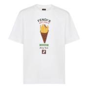 Stijlvol wit T-shirt met bedrukt motief Fendi , White , Heren