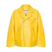 Smiley Face Print Biker Jack Moschino , Yellow , Heren