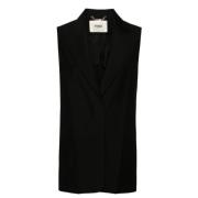 Zwart Wollen Blend Vest met Peak Revers Fendi , Black , Dames