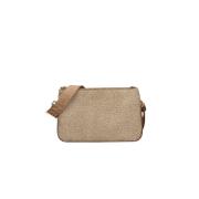 Nylon Schoudertas met Leren Details Borbonese , Beige , Dames