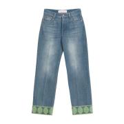 Blauwe Denim Jeans met Omgeslagen Manchetten Valentino , Blue , Dames