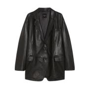 Oversized Leren Blazer Max Mara Weekend , Black , Dames