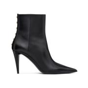 Zwarte Leren Stiletto Enkellaarzen Valentino , Black , Dames