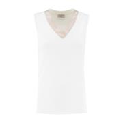 Contrast V-hals katoenen top Peserico , White , Dames