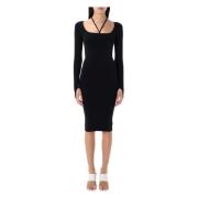 Zwarte Jersey Midi Jurk Vierkante Halslijn Andrea Adamo , Black , Dame...