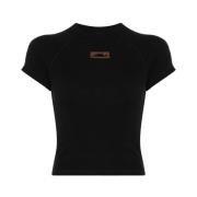 Zwart Crew Neck Korte Raglan Mouwen Ottolinger , Black , Dames