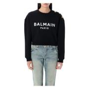 Logo Crew Neck Fleece Sweater Balmain , Black , Dames