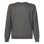 Contrast Ronde Hals Sweater in Grijs/Lichtblauw Sun68 , Gray , Heren