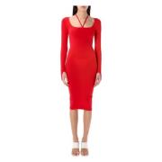 Rode Sculpting Jersey Midi Jurk Andrea Adamo , Red , Dames