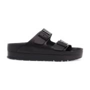 Zwarte Leren Plateausandalen met Metalen Gespen Birkenstock , Black , ...