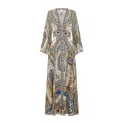 Zijden Kimono Mouw Mozaïek Jurk Camilla , Multicolor , Dames