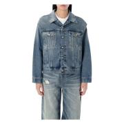 Denim Jas met Unieke Mouwuitsnijding MM6 Maison Margiela , Blue , Dame...