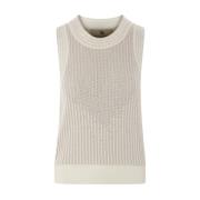 Ivoor Geribbelde Mouwloze Top met Strass Ermanno Scervino , Beige , Da...