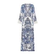 Blauw en Wit Kimono Mouw Jurk Camilla , Multicolor , Dames