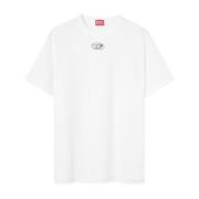 Witte Heren T-shirt met Metalen Logo Diesel , White , Heren