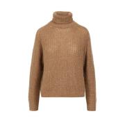 Alpaca Blend Paillet Trui Hoge Kraag Herno , Brown , Dames