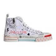 Graffiti Print High Top Sneakers Dolce & Gabbana , White , Heren