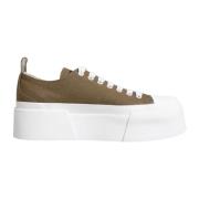 Bruin Wit Canvas Lage Sneakers Dolce & Gabbana , Brown , Dames