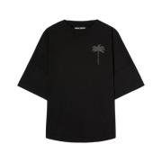 Zwart T-shirt met logo print Palm Angels , Black , Heren