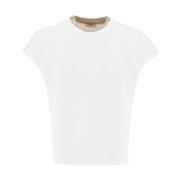 Contrast Crew Neck Katoenen T-shirt Peserico , Beige , Dames