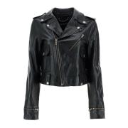 Stijlvolle Sheepskin Bikerjack met Rits Golden Goose , Black , Dames