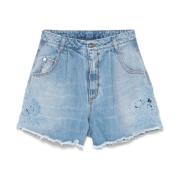 Blauwe Denim Shorts met Bloemenborduursel Ermanno Scervino , Blue , Da...