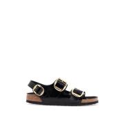 Zwarte Leren Sandalen met Grote Gespen Birkenstock , Black , Dames