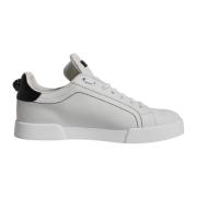 Witte Zwarte Leren Sneakers Rubberen Zool Dolce & Gabbana , White , He...