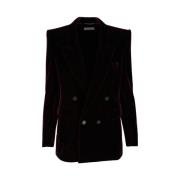 Bordeaux Velvet Blazer met Piekrevers Saint Laurent , Black , Dames