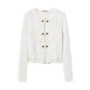 Gehaakte wollen blend Koreaanse jas Twinset , White , Dames