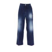 Wijde Pijp Katoenen Jeans met Rits Kocca , Blue , Dames