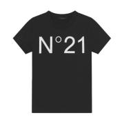 Korte mouw Katoenen T-shirt Logo Print N21 , Black , Heren