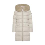 Gewatteerde Nylon Parka met Bont Peuterey , Beige , Dames