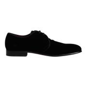 Zwarte Velvet Leren Veterschoenen Dolce & Gabbana , Black , Heren