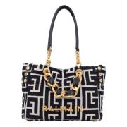 Elegant Monogrammed Jacquard Tote Bag Balmain , Black , Dames