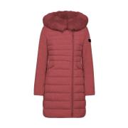 Gewatteerde Bont Parka Lichtgewicht Nylon Peuterey , Red , Dames