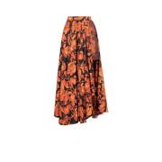 Python-Print Asymmetrische Maxi Rok Roberto Cavalli , Orange , Dames