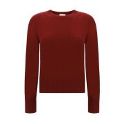 Monochrome Cashmere Sweater met Geribbelde Hals Allude , Red , Dames