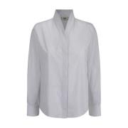 Gestreept V-hals Katoenen Shirt Fendi , White , Dames