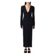 Elegante Diepe V-hals Lange Jurk MM6 Maison Margiela , Black , Dames