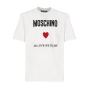 Wit Katoenen T-shirt met Logoprint Moschino , White , Heren